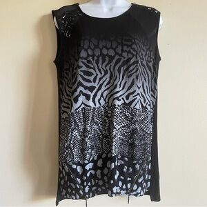 Desigual Sleveless Black and White Animal Print Tee Size M
